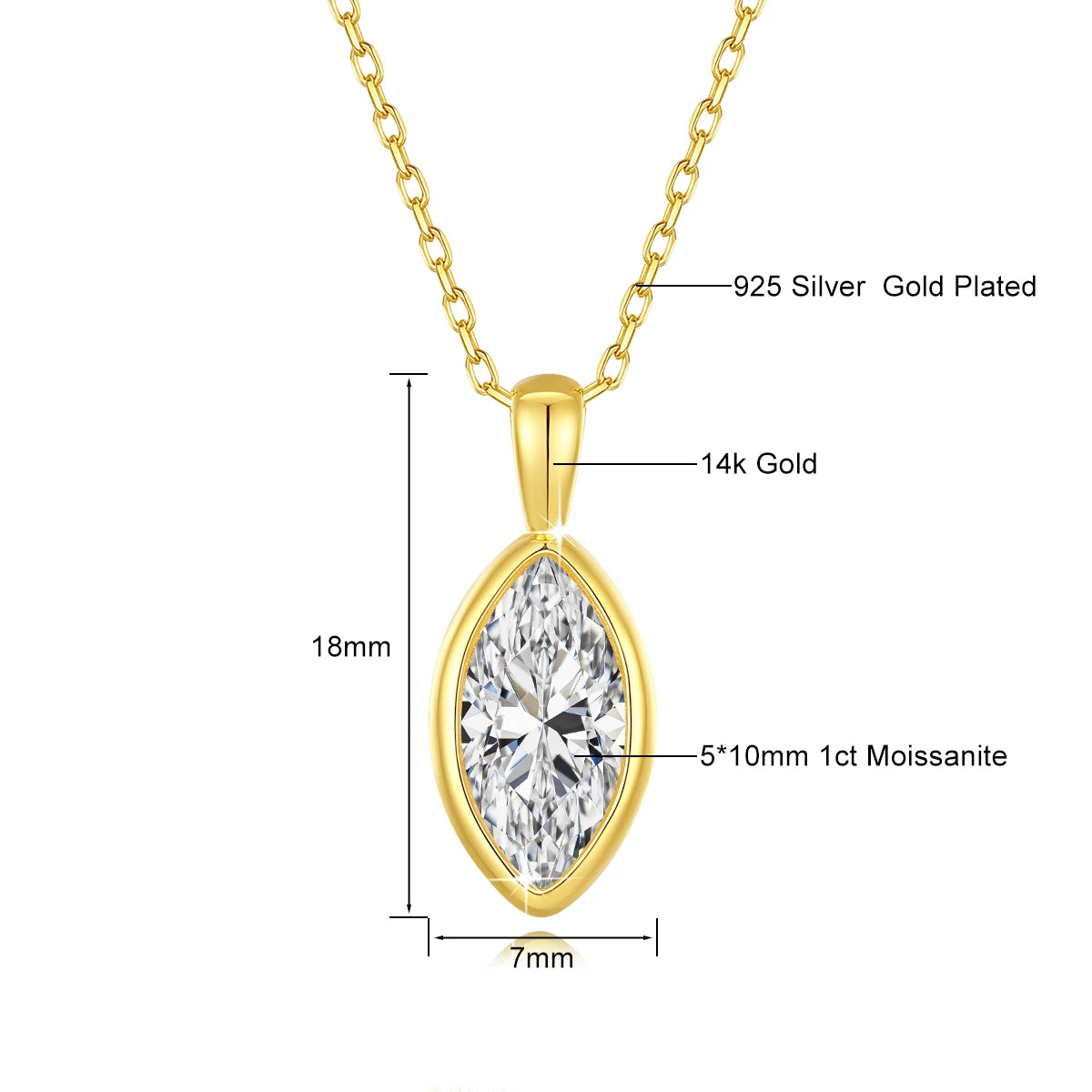 14K Gold Halskette mit Marquise-Moissanit | Soraya Nova