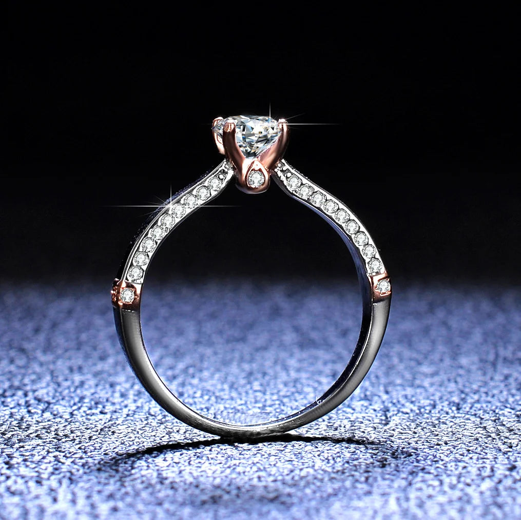 0.5 Karat D Color Moissanit Ehering aus 925 Sterlingsilber mit Roségold