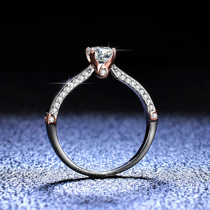 0.5 Karat D Color Moissanit Ehering aus 925 Sterlingsilber mit Roségold