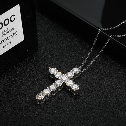 Moissanit Kreuz Anhänger Halskette – 925 Sterling Silber, 18K Weißgold plattiert | Unisex
