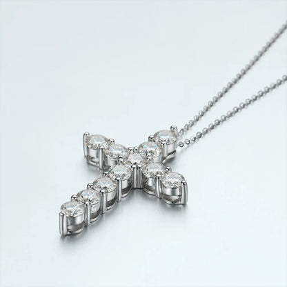 Moissanit Kreuz Anhänger Halskette – 925 Sterling Silber, 18K Weißgold plattiert | Unisex