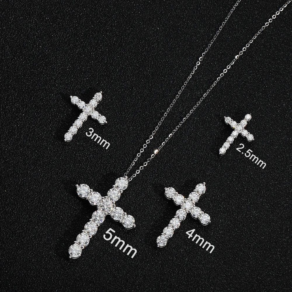 Moissanit Kreuz Anhänger Halskette – 925 Sterling Silber, 18K Weißgold plattiert | Unisex