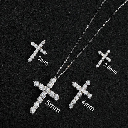 Moissanit Kreuz Anhänger Halskette – 925 Sterling Silber, 18K Weißgold plattiert | Unisex