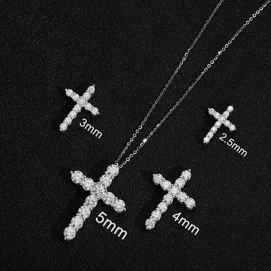 Moissanit Kreuz Anhänger Halskette – 925 Sterling Silber, 18K Weißgold plattiert | Unisex