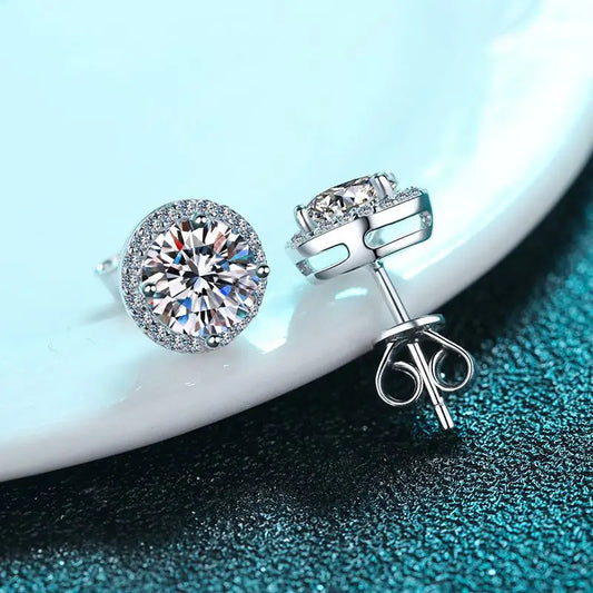 925 Sterling Silber – Moissanit Ohrstecker | 2x 1 Karat (VVS1, D-Farbe)
