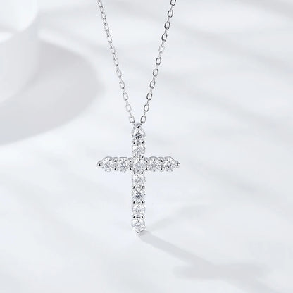 Moissanit Kreuz Anhänger Halskette – 925 Sterling Silber, 18K Weißgold plattiert | Unisex