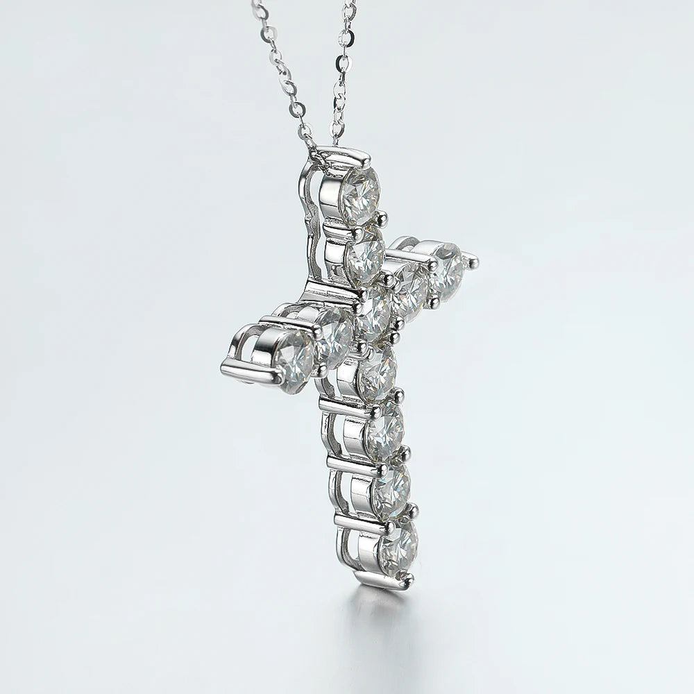 Moissanit Kreuz Anhänger Halskette – 925 Sterling Silber, 18K Weißgold plattiert | Unisex