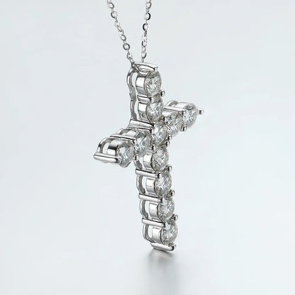 Moissanit Kreuz Anhänger Halskette – 925 Sterling Silber, 18K Weißgold plattiert | Unisex
