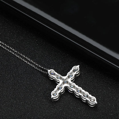Moissanit Kreuz Anhänger Halskette – 925 Sterling Silber, 18K Weißgold plattiert | Unisex
